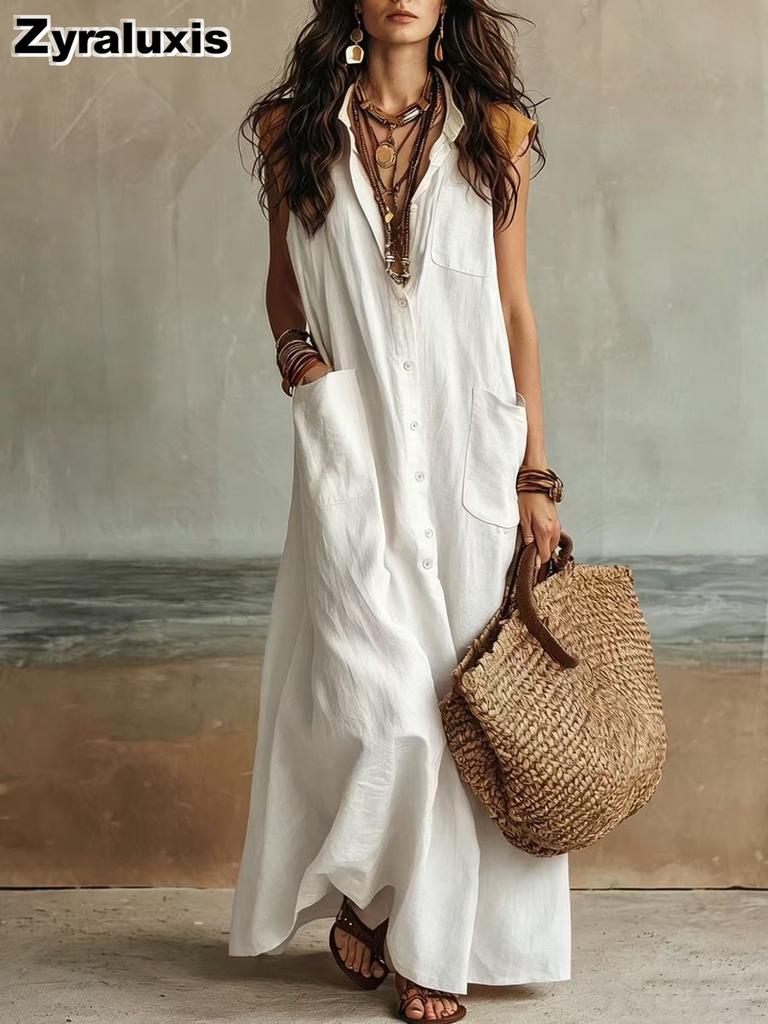 Summer New Style Chic Off-Shoulder Bohemian Ruffled Loose Shirt Dress