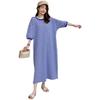 Summer Bf Korean Version Fat Sister Dress Navy Style Blue Striped Knee Long Dress Short Sleeve Large Size Women's T-shirt Skirt
