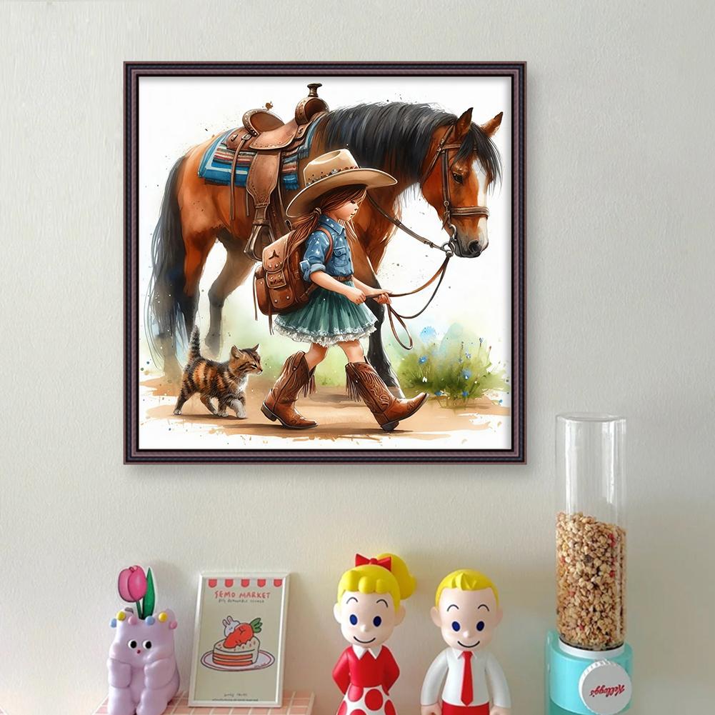 Mädchen und Pferd Gedrucktes Kreuzstichset DIY 11CT Stickhandwerksset Heimdekor