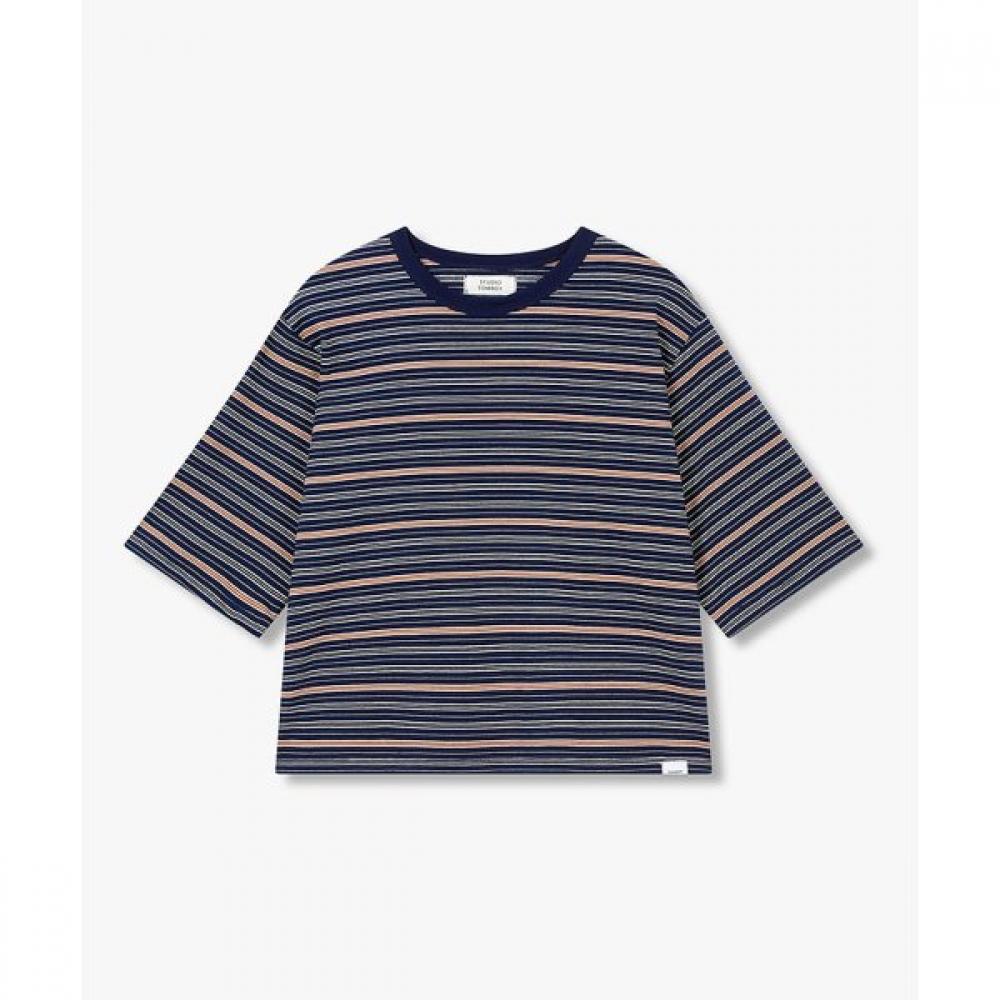 STudio Tomboy MulTi STripe Crop ShorT Sleeve T shirT 9176222991 navy/OS