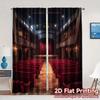 2pcs, 2D FLAT PRINTING Curtains (Without Rod) VintageTheater Light Filtering Modern Curtains Machine Washable Fabric Curtains
