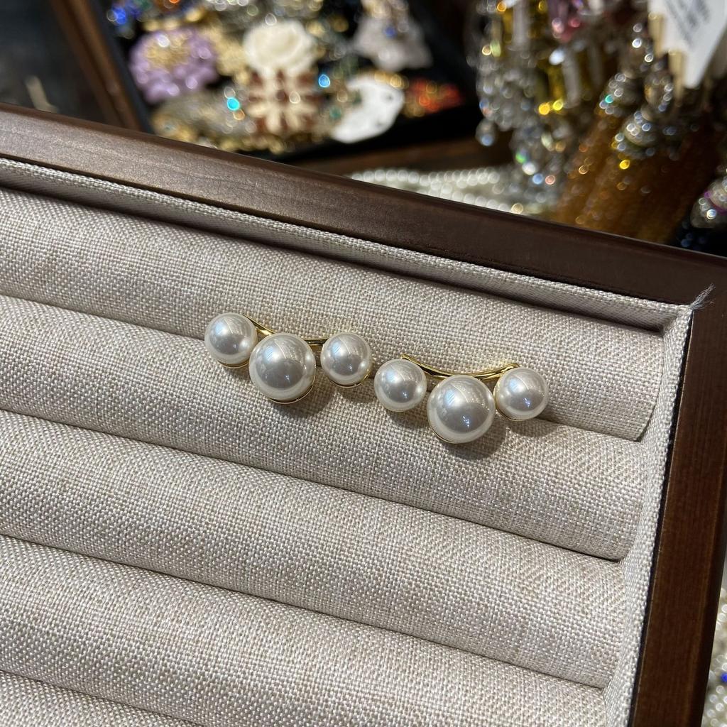 Japanese Curved Design Simple Brass Gold-Plated Three Stud Earrings Femininity Earrings