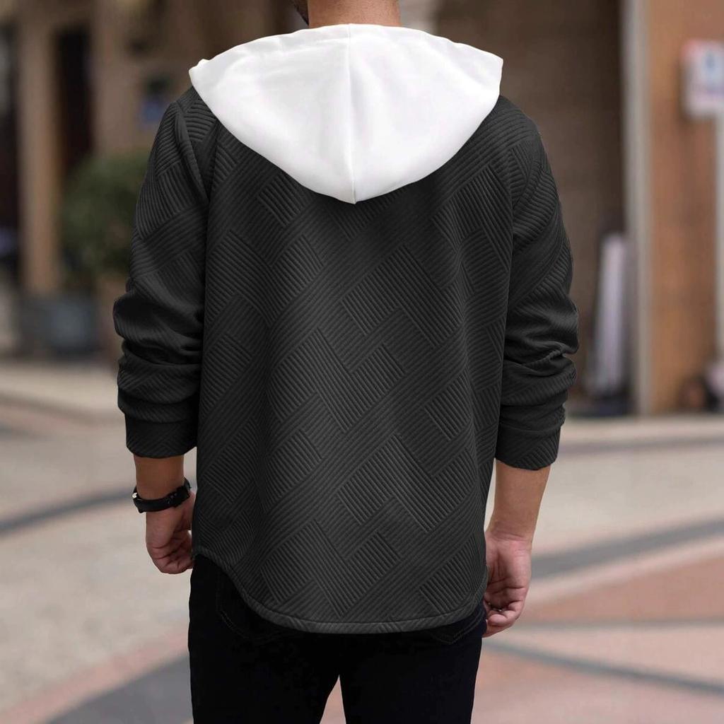 Men's Single Breasted Hooded Outerwear Autumn Long Sleeve Jacket Fashion Pocket Loose Cardigan Coat