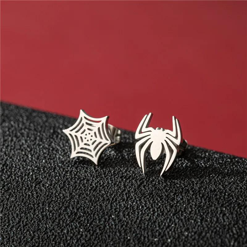 

Hip Hop Punk Small Spider Web Stud Earrings Stainless Steel Ear Jewelry for Women Men Cosplay Halloween Gift