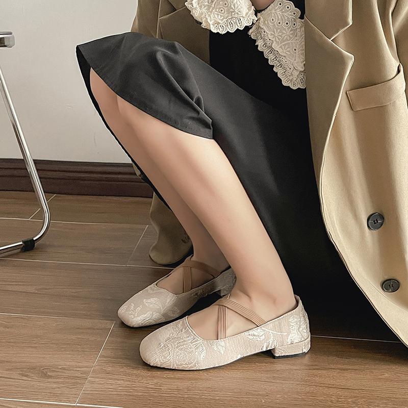 Summer Shoes Ladies Square Toe Female Footwear Casual Sneaker Shallow Mouth Autumn 2025 Retro Dress Fall New Flat Elastic Band