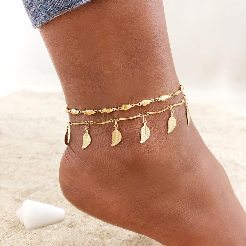 1/2/3pcs/set Gold Color Stainless Steel Chain Anklets for Women, Leg Ankle Holidays Beach Foot Jewelry,  Female Accessories