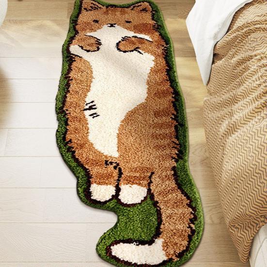 Plush Cat Rug Cute Cartoon Kitten Floor Mat Anti-Slip Soft Bedside Rug for Bedroom Living Room Playroom Kids Room Decor