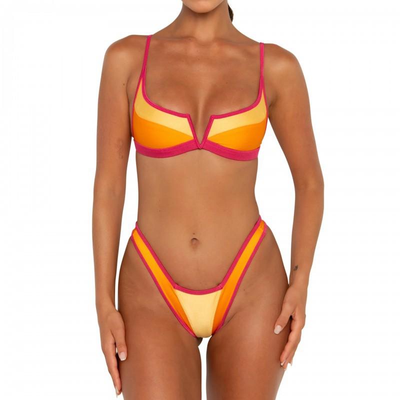 Split Swimsuit Female V-neck Color Matching Bikini Vacation