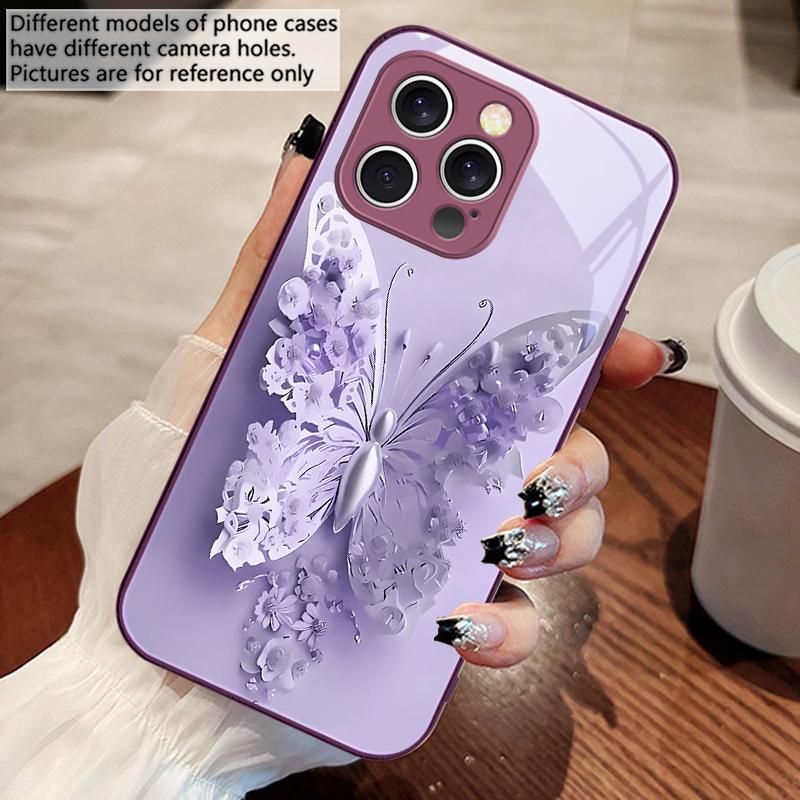 Farfalla Fiore Verde Per iPhone 16 E 15 14 13 Plus 12 mini 11 Pro Max XR Xs Max X 7 8 6 6S 2022 Custodia in Vetro Temperato per Telefono