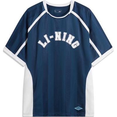 Li Ning Sportlicher Lifestyle Serie Gespleißtes Buchstaben Rundhals Bequemes Atmungsaktives Locker Geschnittenes Kurzarm T-Shirt Herren Oberteile Tiefmarineblau AHSU551-2
