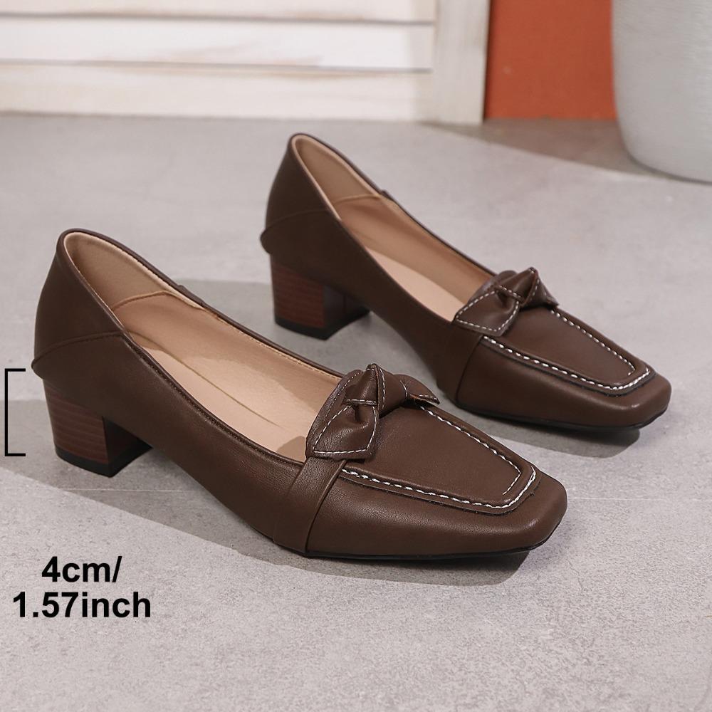 French Vintage High Heel Single Shoes Women's 2026 Spring Autumn New Style Bow Thick Heel Square Head High Heel Shoes Women's