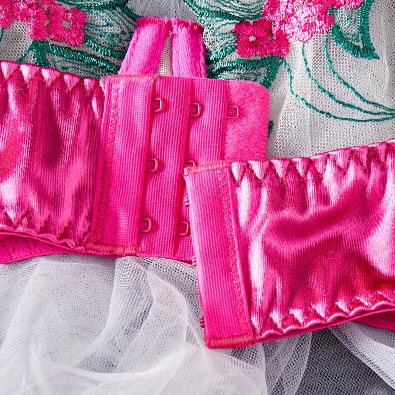 2-Piece Plus Size Naughty Lingerie Set - Sexy Floral Embroidered Sheer Mesh Bra and Thong Costume for Women