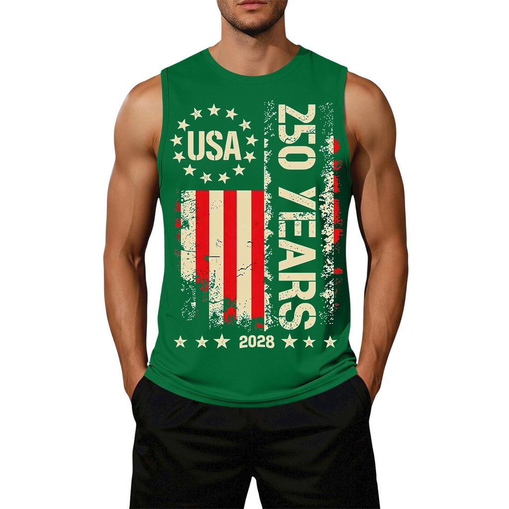 Men's Loose Fit Sleeveless Casual Top Flag Print Semi-Quincentennial USA 250 Years Graphic Tank Shirt Summer Wear