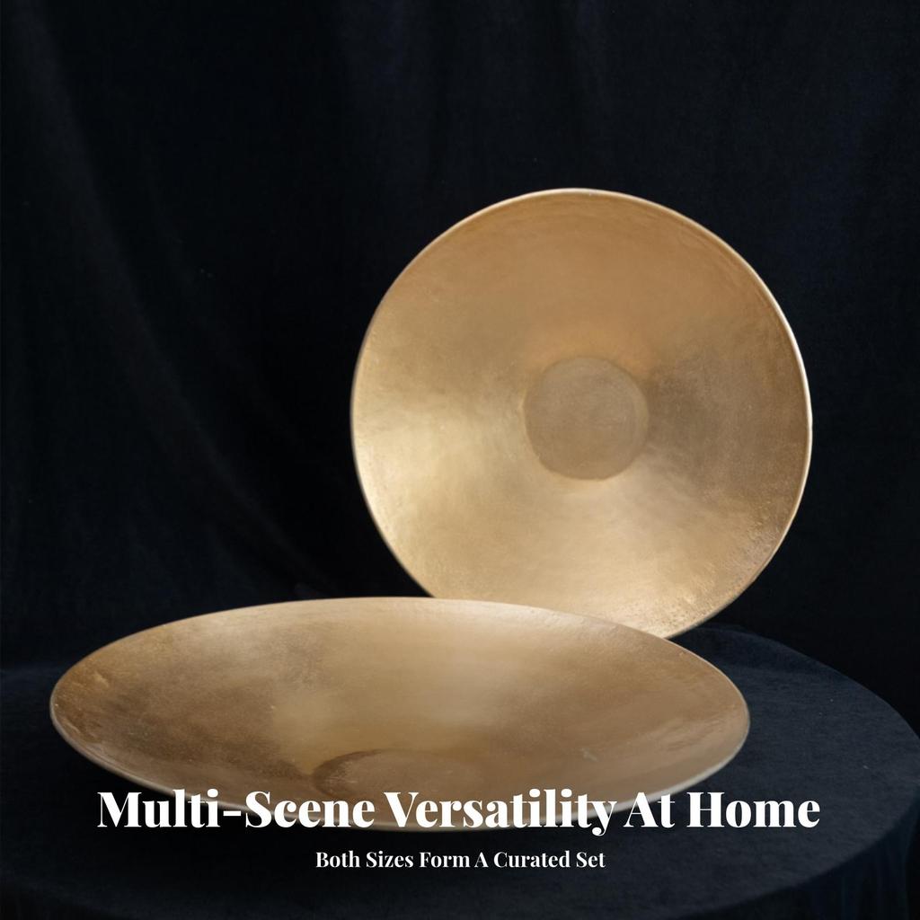 Antique Gold-Tone Round Tray Sturdy Aluminum Long-Lasting for Coffee Table