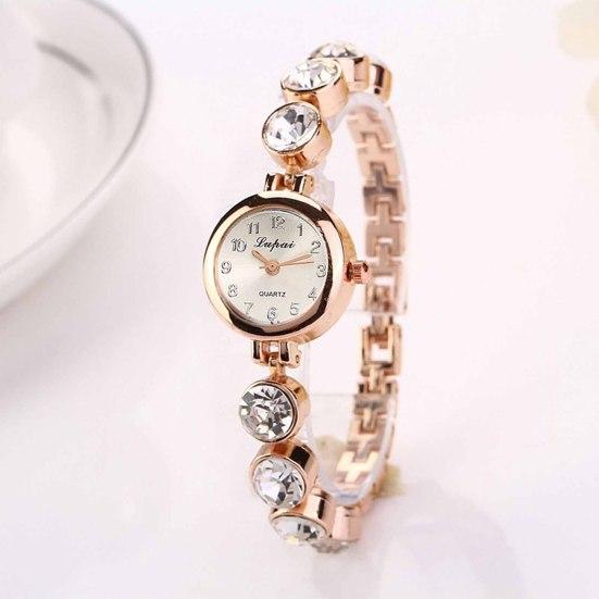 Yousheng Ladies Elegant Wrist Watch Exquisite Women Bracelet Rhinestones Quartz Faux Crystal Small Dial Watch