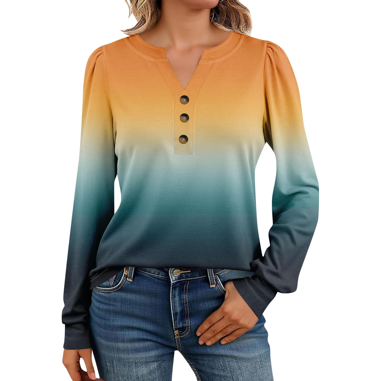 

Женские рубашки с длинным рукавом Хенли Повседневные топы Модные блузки Милые футболки XL жёлтый