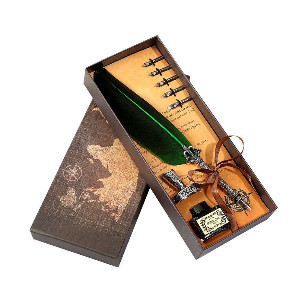 Retro Vintage Calligraphy Feather Dip Pen Fountain Pens Writing Ink Set Creative Stationery Quill Pen Art Supplies Crafts Gifts