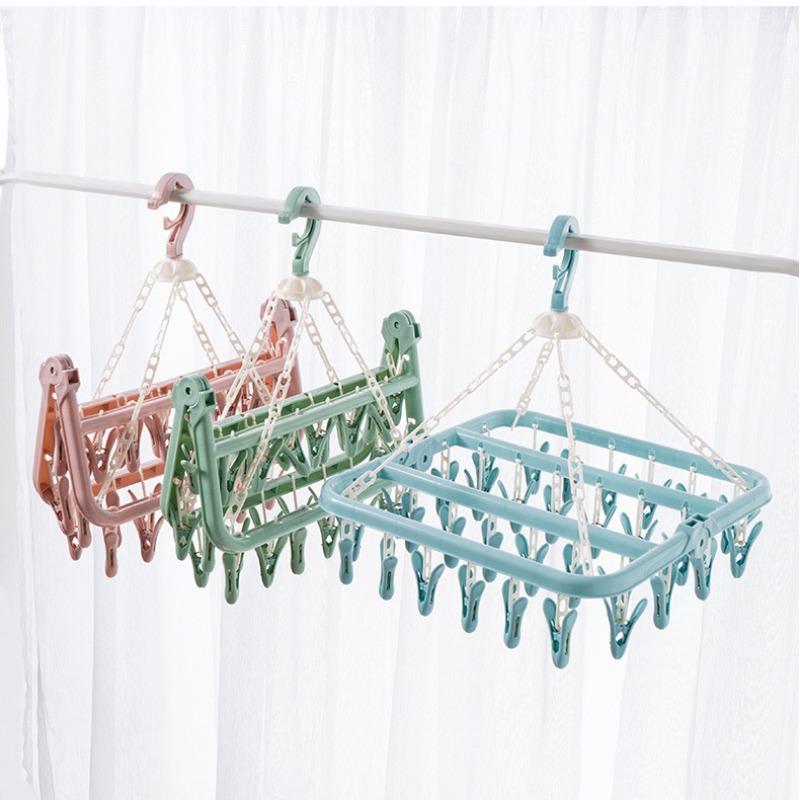 32 Clip Folding Clothes Hanger Children's and Adult Plastic Clothes Drying Hanger Home Windproof Sock Underwear Drying Hangers