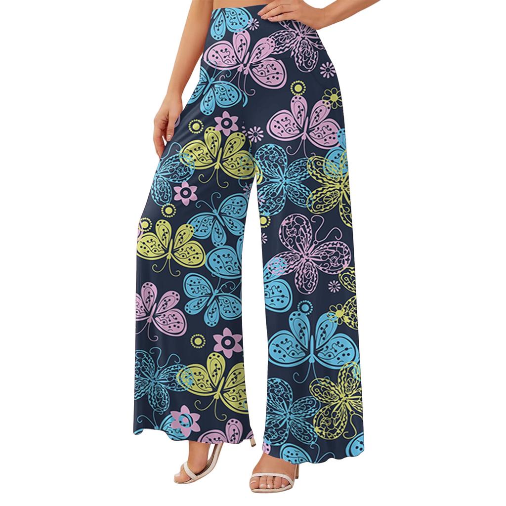 Women's High Waist Wide Leg Pants with Pockets Casual Flowy Palazzo Trousers for Daily Wear
