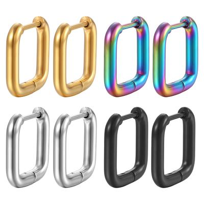 Titanium Steel Square Round Wire Ear Buckle Trendy Unisex Special-shaped Stainless Steel Earrings Ear