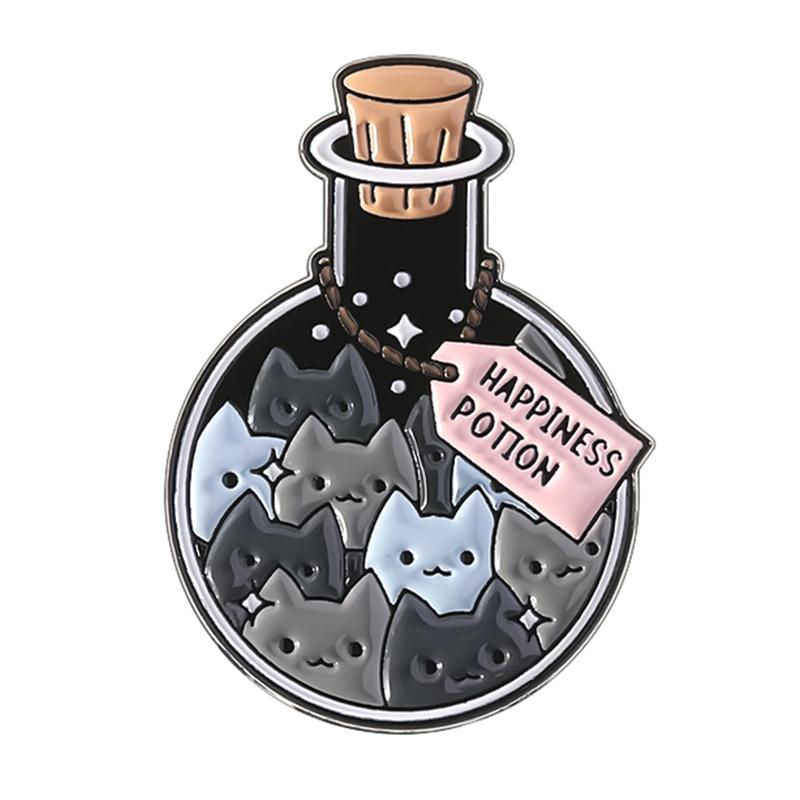 Cartoon Animal Drink Enamel Pins Witch Black Cat Elf Happiness Potion Christmas Gingerbread Coffee Drink Brooches Jewelry Gifts