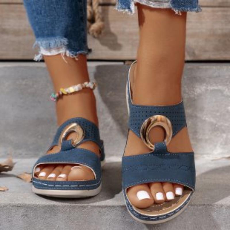 Outer size large size summer slope heel cool slippers sewing line thick bottom women's fashion open-toed beach one-word slippers