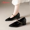Aphixta High Quality 4cm Mid- Heel Pumps Pointed Toe Metal Buckle Women's Mary Janes High Heels Elegant Office Ladies Shoes