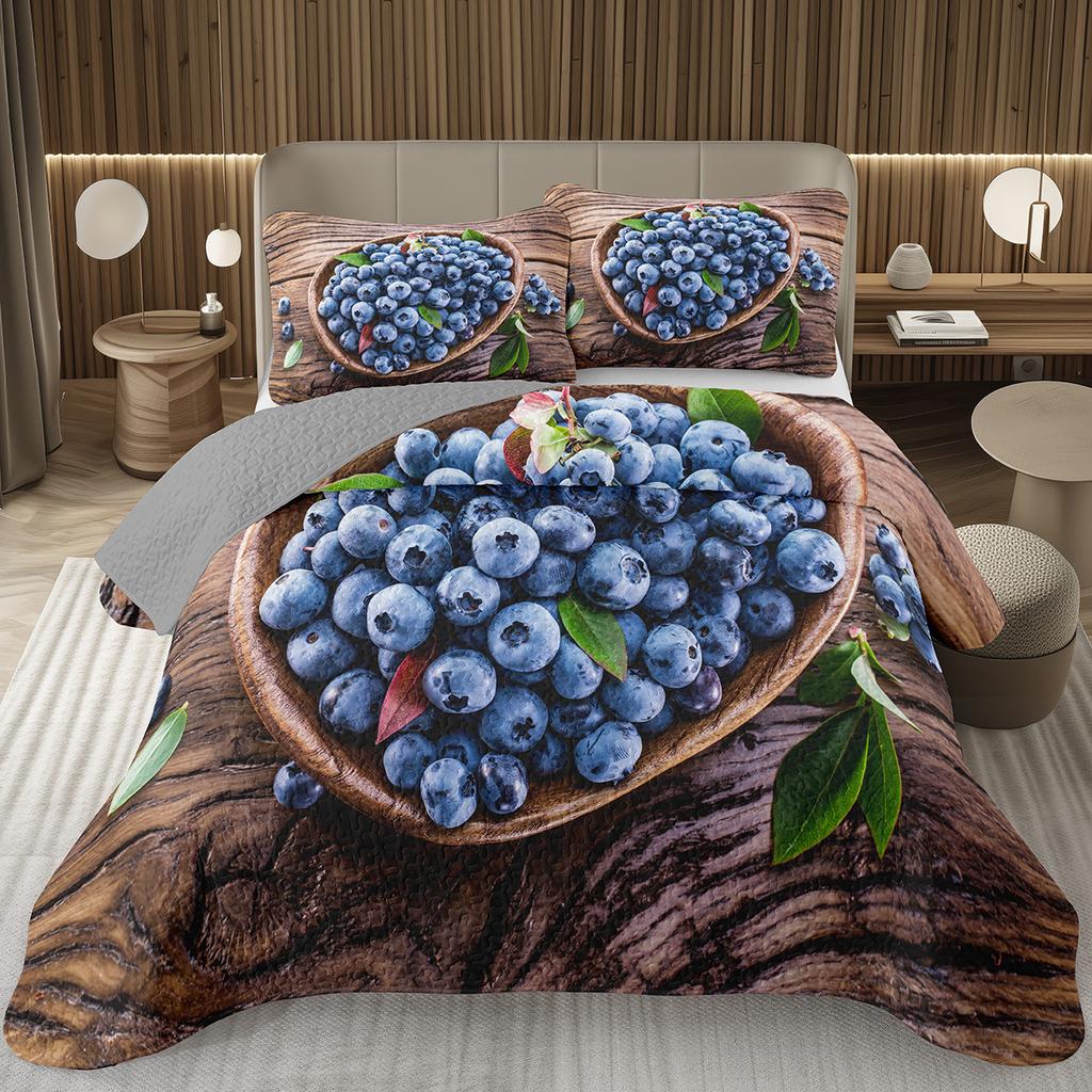 Blueberry Bedspread King Twin Size,Hawaii Summer Tropical Fruit Coverlet Set For Boys Girls Room Decor, Reversible Bedding Quilt