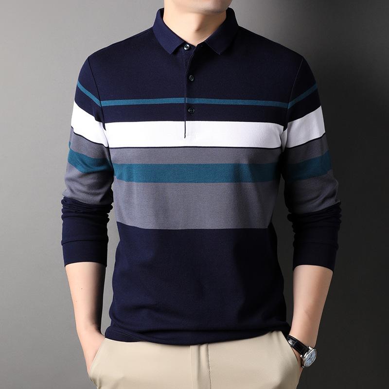 

Рубашка поло с длинным рукавом, мужское нижнее белье с лацканами, блузка, осенняя, новая, для среднего возраста, модная футболка XXXL