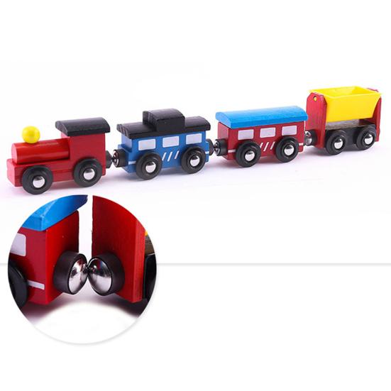 4Pcs Magnetic Wooden Miniature Train Carriage Model Developmental Kids Toy Gift