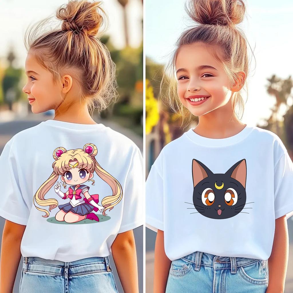 Sailor Moon Cartoon Printed Childrens Unisex Summer Loose Casual Short Sleeved Comfortable Tshirt Top