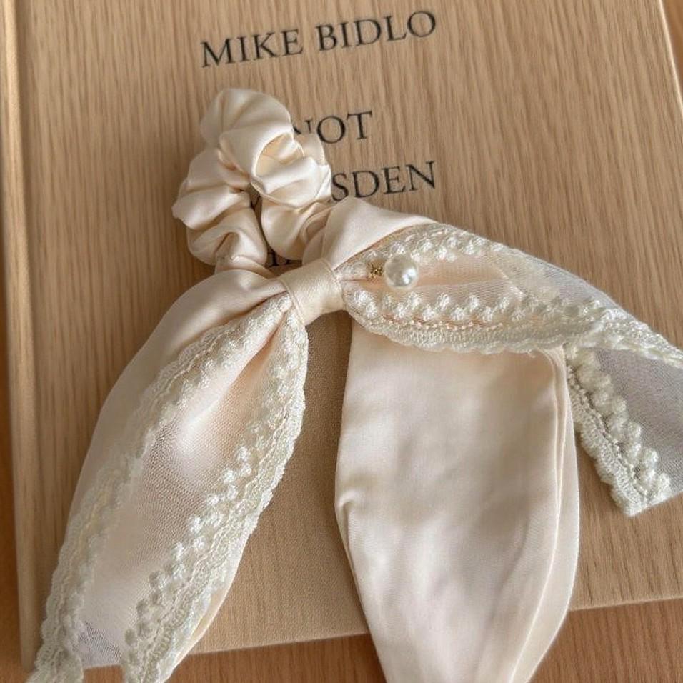 Elegant Pearl Lace Bow Headband & Hair Tie Set for Women