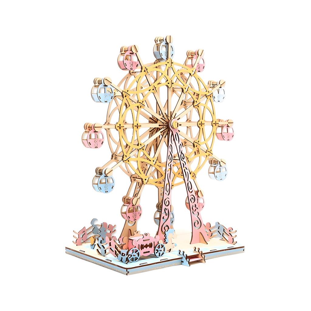 1Pc Children Girl DIY Handmade 3D Three-dimensional Puzzle Wooden Ferris Wheel Model Assembled Educational Toy Wooden