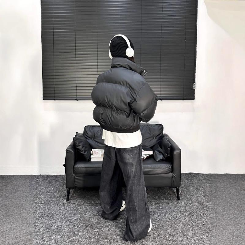 Winter Retro PU Leather Loose Short Cotton Coat Women's Stand-up Collar Thick Coat Cotton Coat