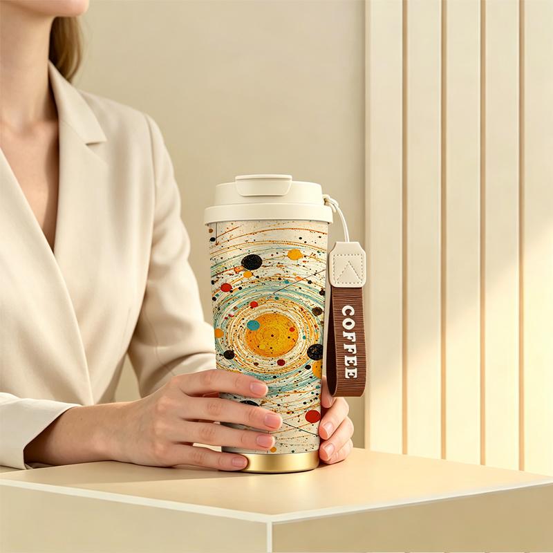 532ml Coffee Mug Swirl Galaxy Planet Orbit Motif Outdoor Travel Thermos Large Travel Coffee Cup Commuter Coffee Cup Leakproof Flip Car Cup 532ml Coffee Mug