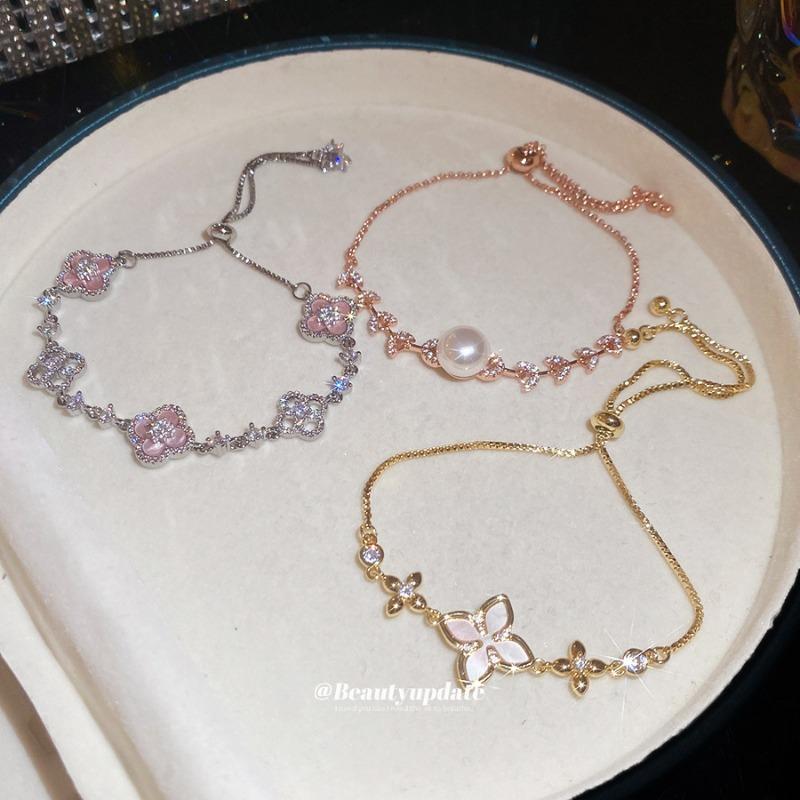 K Real Gold Electroplated Zircon Flower Bracelet Light Luxury Elegant Fashion Temperament Bracelet Niche High-end Jewelry Women