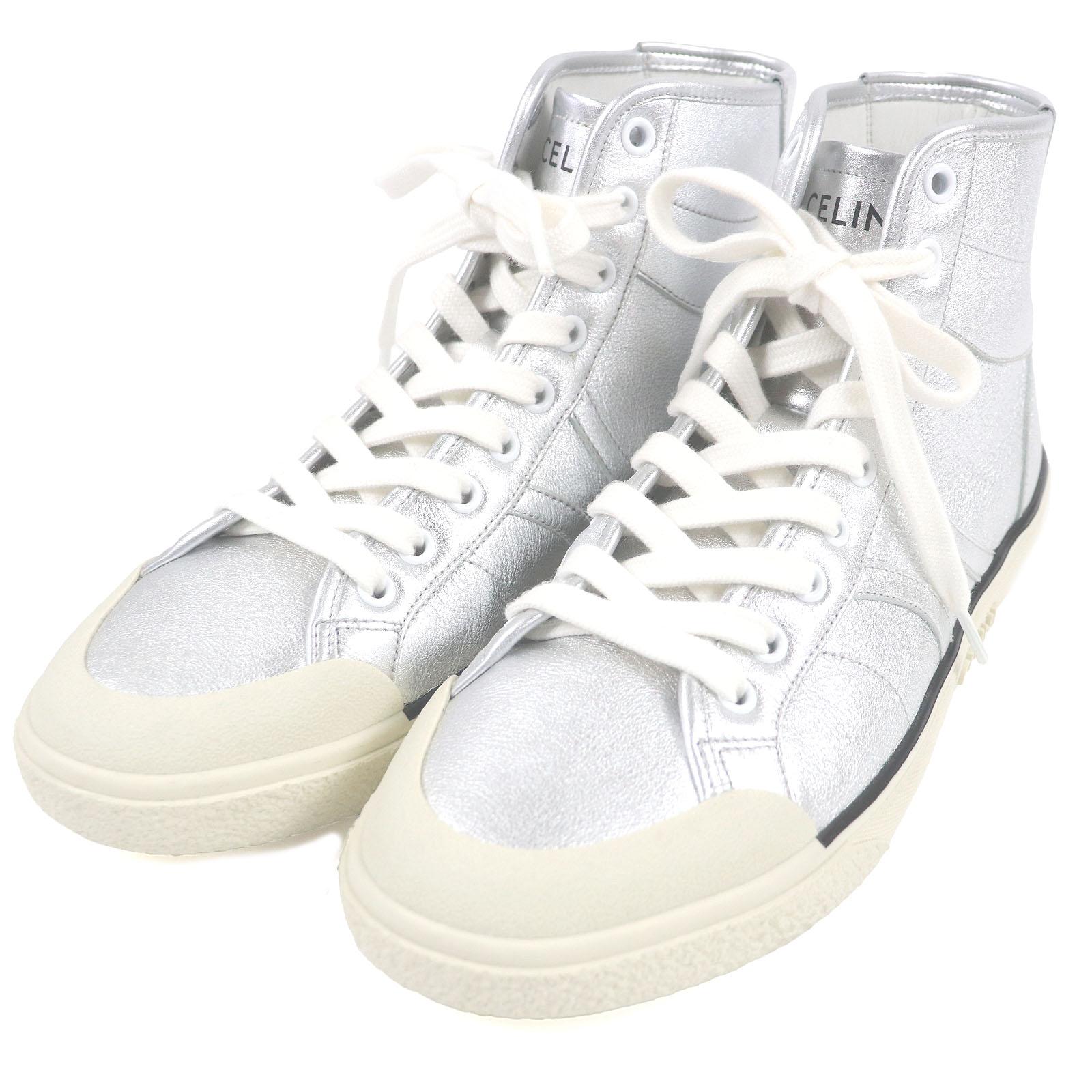 

Excellent CELINE sneakers Alan Lace-up high-top Silver leather mens 39 Used