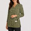 Women's Printed Scrub Top, V-Neck, Double Pockets, Side Slit, 3/4 Sleeve