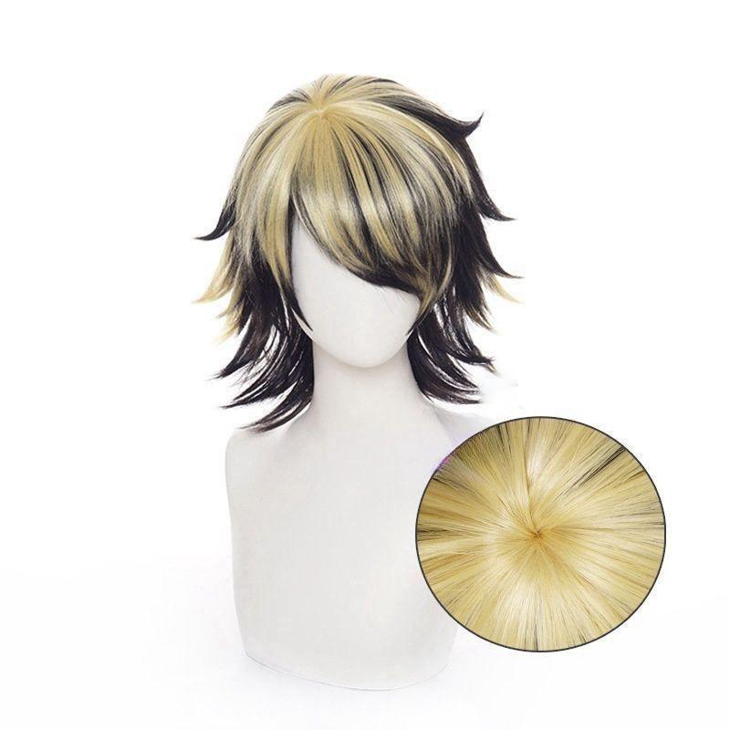 Tokyo Revengers Kazutora Hanemiya Cosplay-Perücke, Hochtemperatur-Faser-Haarteil mit goldenen Highlights