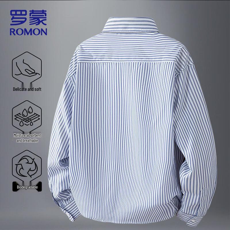ROMON Men's Striped Long-Sleeve Casual Shirt