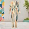 Women Plus Size Printed Round Neck Long Sleeve Two Piece Set Cuffed Top And Pants With Pockets