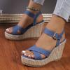 Fashion 2025 Summer NewPlus-size Wedge Sandal Lady Cowboy Simple Commuting Muffin Bottom Summer Slope with Sandals Women High Heels
