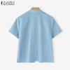 ZANZEA Women Lapel Short Sleeve Buttons Casual Short Blouse Shirts