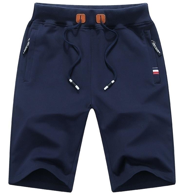 Mens Casual Summer Sports Jogger Drawstring Shorts Plus Size Solid Color Zipper Pocket Pants Cotton Beach Short Pants