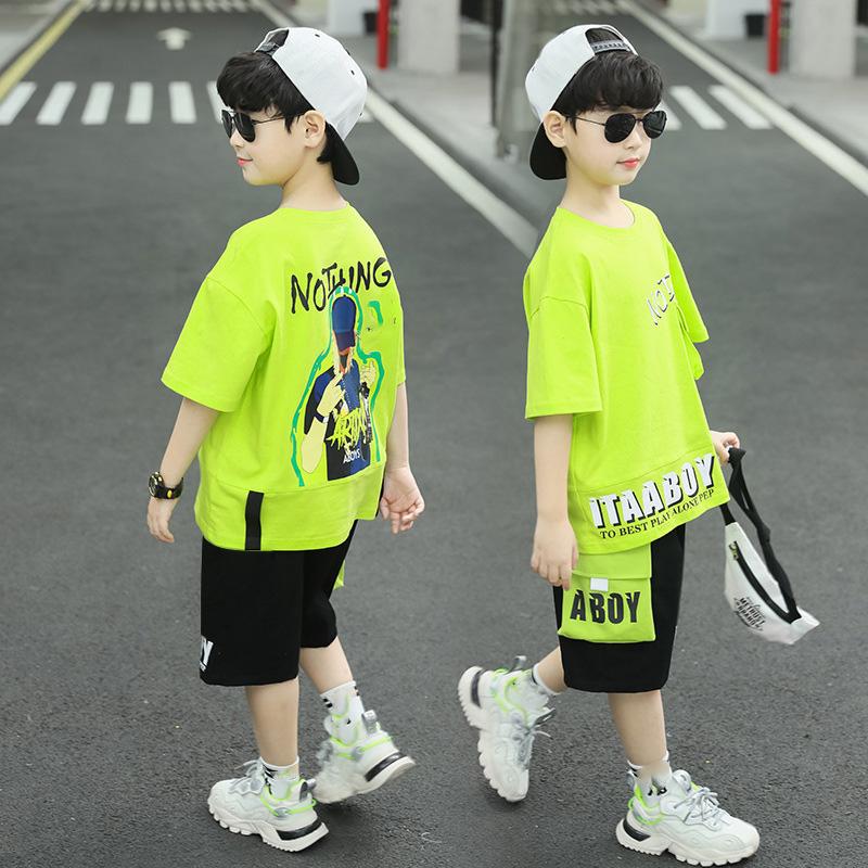 Fashion SummerTeenage Boy Clothes Boys for 3-12Year Korean Casual T-Shirt Shorts 2Pcs Sets Funny Cartoon Sports Suit