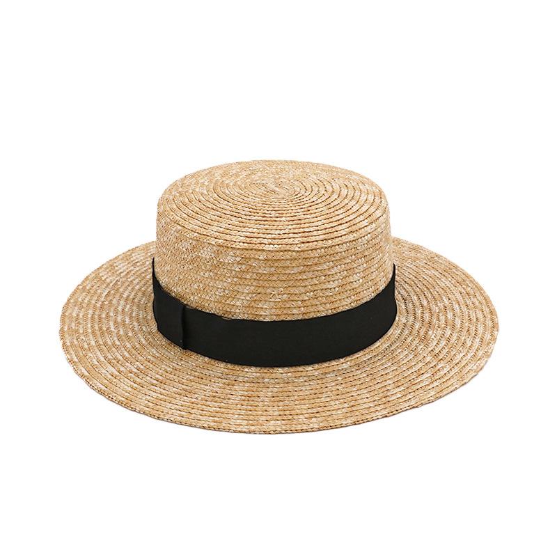 Straw straw hat French British Panama flat top straw hat woven women's summer vacation seaside beach top hat
