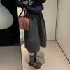Women's Gray Wool Bud-Shaped A-Line Skirt - Autumn/Winter, Petite, Wide Hem