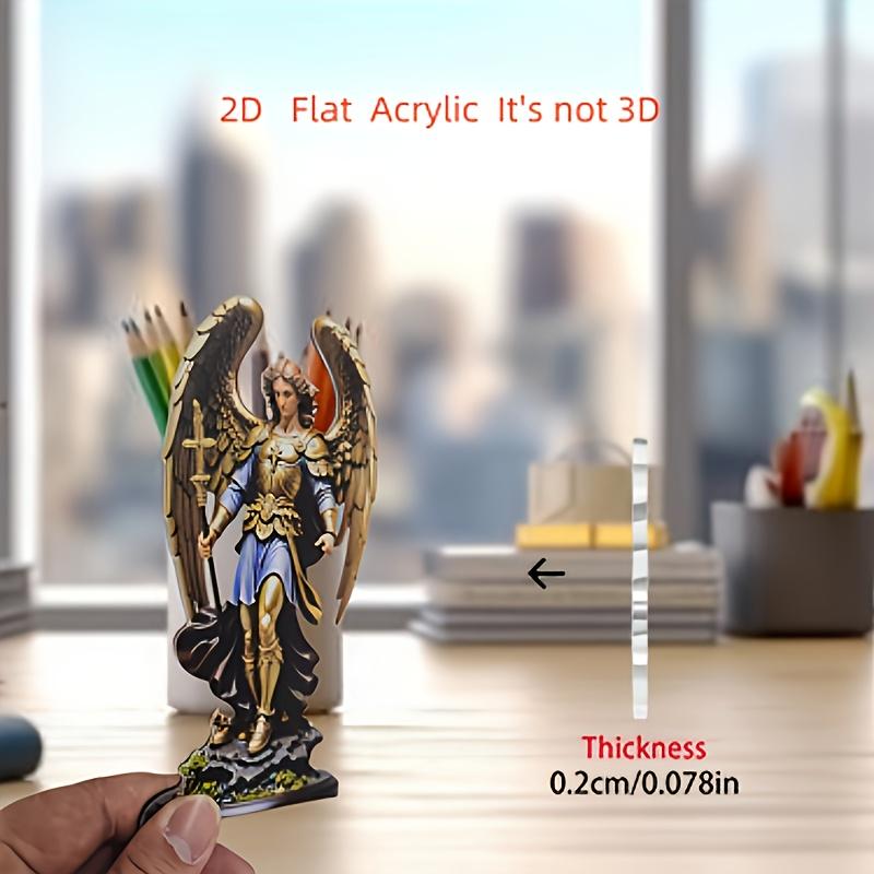 Statuetă Acrilică Retro 2D Arhanghelul Mihail - Înger Păzitor Aripat Auriu Ținând Sabie Decor Religios pentru Casă Birou Crăciun