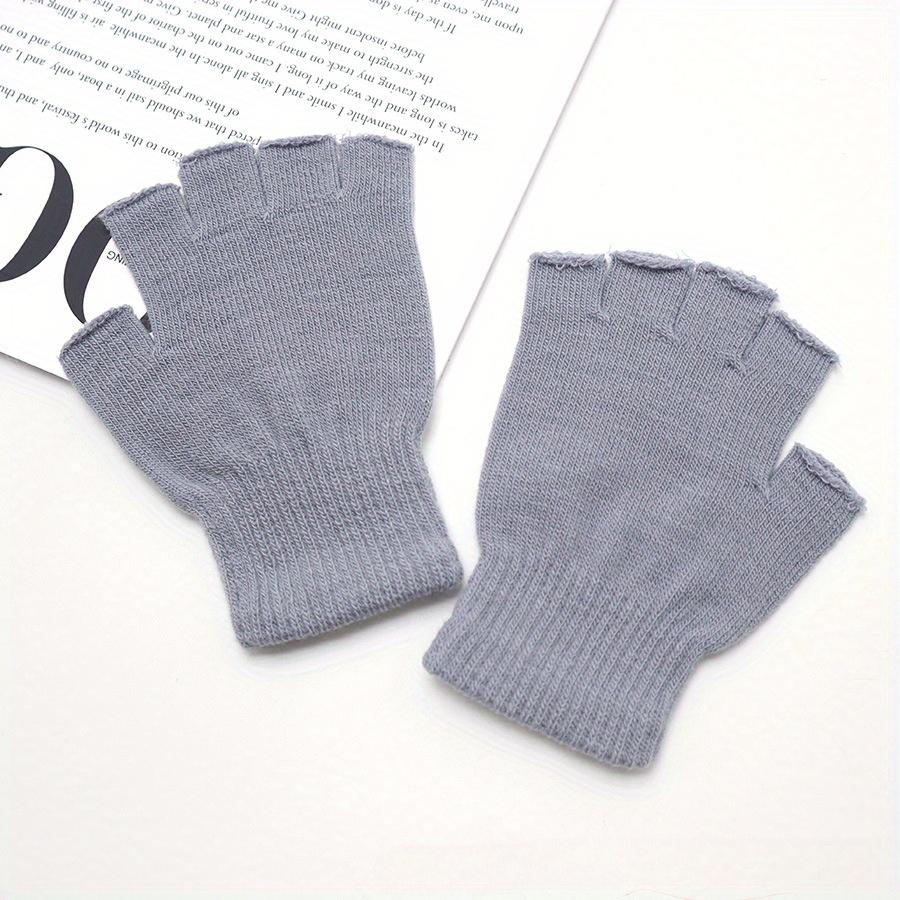 Guantes de trabajo elásticos y cálidos de invierno sin dedos, de punto, negros, cortos, de medio dedo, para mujeres y hombres, accesorios de ciclismo One Size gris