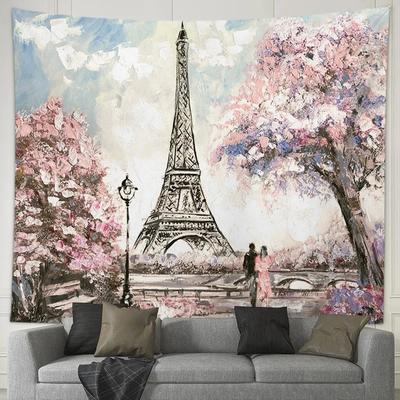 Romantic Couple Lovers Tapestry Eiffel Tower Big Ben Tapestry Wall Hanging Maple Rose Decorated Home Bedroom Living Room Dorm